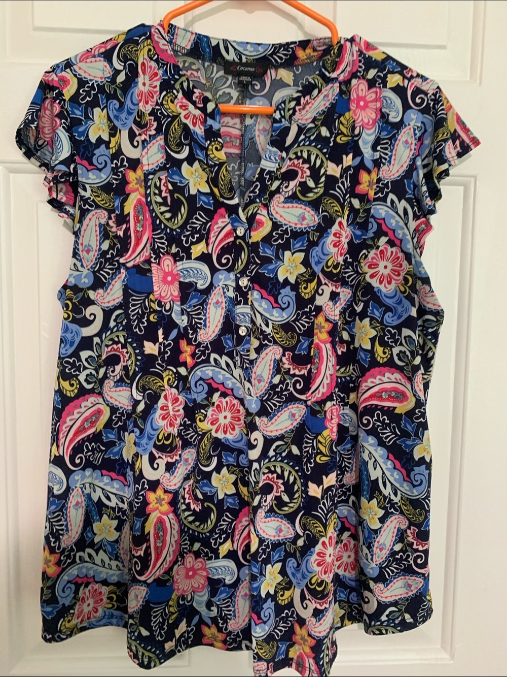 Cocomo Navy Floral Paisley Button-Front Blouse with Pink & Blue Accents